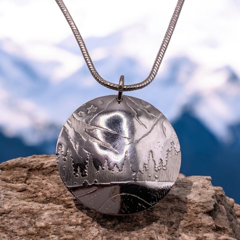 Mountain Vibes. Sterling silver artisan made pendant. One of a kind.